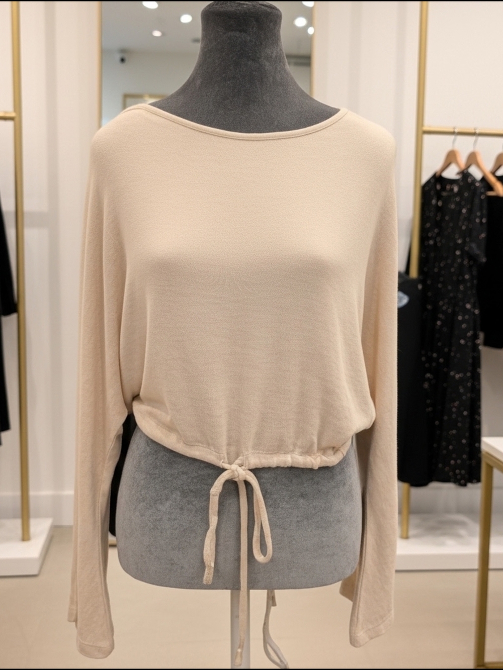 Kimes‎ Ranch Cream Boatneck Long-Sleeve Top with Drawstring